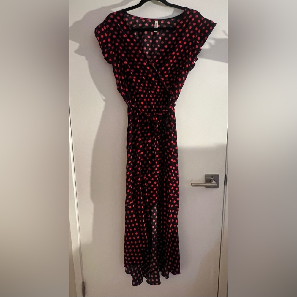 Grecerelle Black and Red Polka Dot Wrap Dress